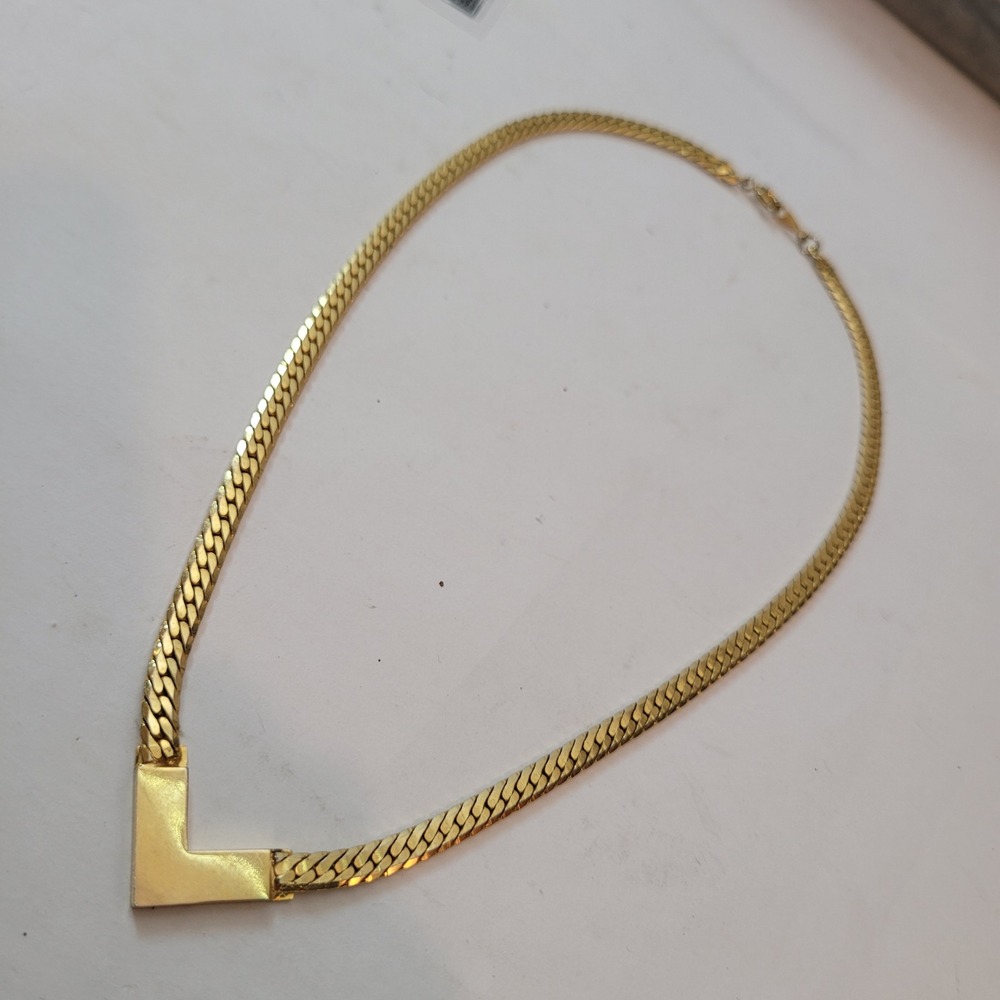 Unknown Brand Chevron V Necklace Women Gold Tone Herringbone Flat Chain 16 Inch